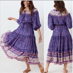 Boho Gypsy Floral Dahlia Gown Peasant Dress Purple smocked free spirit hippie